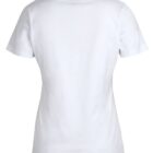 Back view of a plain white T-shirt with short sleeves on a white background. The T-shirt appears simple and casual, with a standard crew neck design.