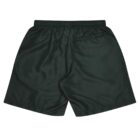 Dark green shorts with an elastic waistband and a pocket on the back right side, displayed on a plain white background.