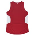 Red sleeveless athletic tank top with white side panels, shown from the back.