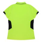 A bright yellow polo shirt with black accents around the sleeves and shoulders. The shirt is displayed on a plain white background.