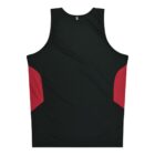 Back view of a sleeveless athletic tank top with a black body and red side panels. The design is simple and sporty, ideal for casual or workout wear.