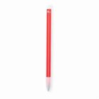 A red pen with a white cap and silver tip, standing vertically against a plain white background.