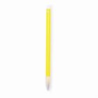 A yellow pencil with a white eraser on top against a plain white background.