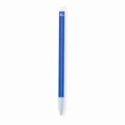 A blue pen with a white cap and tip, isolated on a white background.