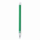 A green mechanical pencil with a silver tip and eraser, isolated on a white background.