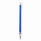 A blue mechanical pencil with a silver clip and eraser, positioned vertically on a plain white background.