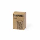 A brown cardboard box labeled Sharpener with an illustration of a bamboo cylinder-shaped sharpener. The box has text including HBAMBOO and ITEM 20376.