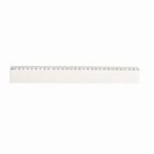 A white 30-centimeter ruler with both centimeters and millimeters marked in black on a plain background.
