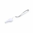 A white plastic whistle with a long, attached gray lanyard. The whistle has a sleek design and appears lightweight, suitable for sports or emergency use. It is positioned against a plain white background.
