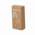 A brown cardboard box with WHISTLE printed on it in white letters. The box features an illustration of a whistle and has item number and certification symbols printed at the bottom.