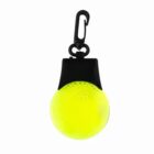A small, round, yellow reflective safety light with a black plastic top and a hook attachment.