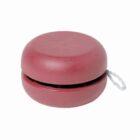 A red yo-yo with a white string attached. The yo-yo is in a closed position against a white background.
