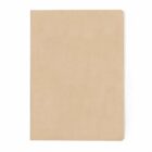 A plain, tan-colored hardcover notebook is shown standing upright. The cover is textured and unadorned, with rounded corners. The notebook is centered against a white background.