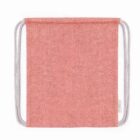 A pink drawstring backpack with a simple design. The backpack is made of a textured fabric and has light gray drawstrings on the sides.