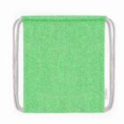 A green drawstring backpack with a simple design. The bag has a textured fabric appearance and gray drawstrings along both sides, allowing it to be easily opened and carried. The bag is displayed against a plain white background.
