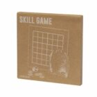 A brown cardboard package labeled Skill Game featuring a grid design and illustrations of game pieces on the front.