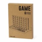 A brown cardboard packaging for a Connect Four-style game made from wheat straw. The box features a line drawing of the game on the front along with the text GAME and ITEM 20398.