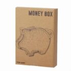 A brown cardboard box with MONEY BOX printed on it in black letters. The box features an outline drawing of a pig-shaped object. Item number 20401 is printed at the bottom left corner.