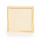 A square wooden frame with a beige canvas inside, shown from the back. The frame has a natural wood finish and simple construction.