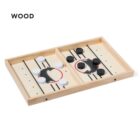 A wooden tabletop game with two sections, featuring black and white round pieces. The board has black lines and red circle accents. The word WOOD is at the top left corner.