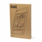 A cardboard box with the word GAME printed on the top left. The box features a simple illustration of a tabletop game involving several balls within a rectangular frame.