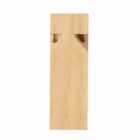 A rectangular piece of light-colored wood with two angled holes drilled into one end.