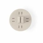 A round, beige incense holder with a raised central platform and four small vents symmetrically placed on the surface. The design is simple and minimalist, set against a white background.