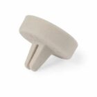 A light gray, round, cylindrical stopper with two downward prongs on a white background.