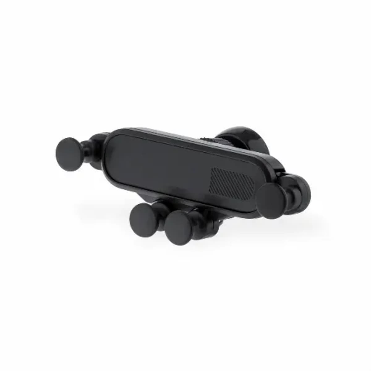A black, adjustable smartphone car mount with four circular grips and a sleek design, suitable for air vent installation.