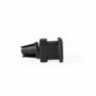 Black plastic automotive clip on a white background, featuring a rectangular base and a pointed tip for securing components.