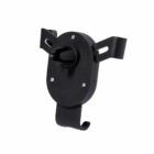 A black, wall-mounted guitar hanger with adjustable arms and a padded hook. It is designed to securely hold a guitar by the neck, keeping it off the ground. The hanger is shown against a plain white background.