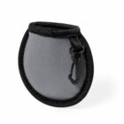 A small, gray pouch with a black trim and a plastic clip attached at the top. The pouch is slightly padded and has a round shape, suitable for holding small items securely.