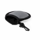 A small, gray and black padded holder with a clip, designed for carrying small items. The holder has an open pocket and a swivel hook for attachment.