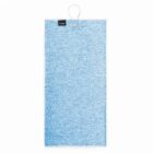A flat, rectangular light blue cleaning cloth with a small hanging loop at the top.