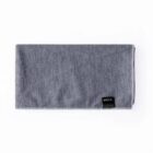 A folded gray fabric towel with a small black label at the bottom edge displaying RPET in white text. The texture appears soft, and the background is plain white.