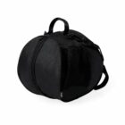 A black, semi-circular bag with mesh sides, a zipper closure, and two carrying handles on top. It appears designed for ventilation and storage.
