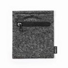 A small, rectangular, gray fabric pouch with a black zipper and a black tag labeled RPET on the side.