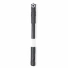 A black bicycle hand pump with a slim design, featuring a cylindrical body and two textured grips at both ends. The pump is isolated on a white background.