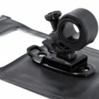 Close-up of a black adjustable camera or accessory mount attached to a flat base. The mount features a cylindrical holder with a tightening knob and is designed for securing small devices or attachments, likely used in photography or videography setups.