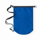 A blue dry bag with a black strap and buckle closure. The strap is adjustable and attached to the top corner, designed for carrying or securing the bag. The bag is displayed against a plain white background.