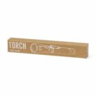 Long, rectangular cardboard box with white text TORCH and an outline of a flashlight. Text ITEM 20489 appears below.