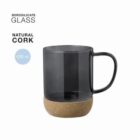 A black glass mug with a cork base and a 450 ml capacity on a white background.