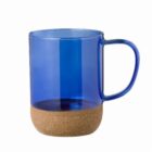 Blue glass mug with a cork base, shown on a white background.