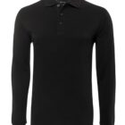 A long-sleeved black polo shirt with a collar and three buttons on the front. The shirt appears plain without any visible logos or designs.