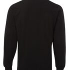 Back view of a plain black long-sleeve polo shirt with a collar.