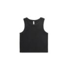 A sleeveless black tank top with a simple, classic design, displayed on a plain white background.