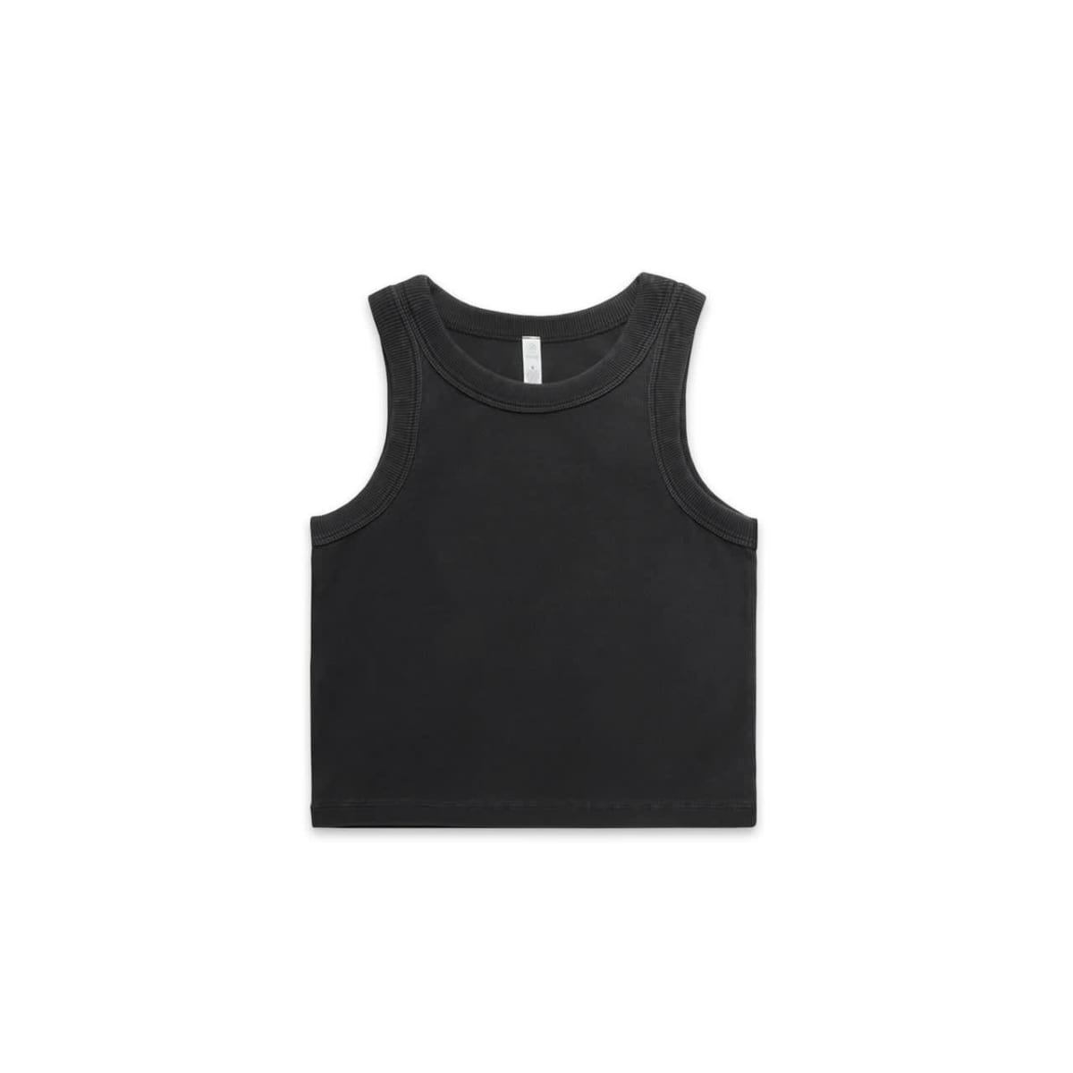A sleeveless black tank top with a simple, classic design, displayed on a plain white background.