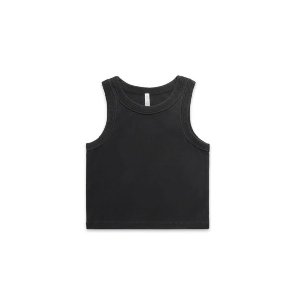 A black sleeveless tank top designed for kids, shown against a white background. The tank top features a simple, classic cut with wide shoulder straps and a round neckline.
