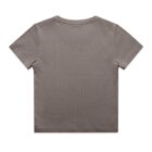 A plain, gray short-sleeved T-shirt displayed flat against a white background. The T-shirt is shown from the back, highlighting its simple and minimalist design.