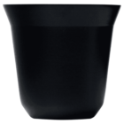 A plain black plastic plant pot with a smooth, slightly tapered shape. The pot has a wide rim and a simple, unadorned design. It is isolated on a white background.
